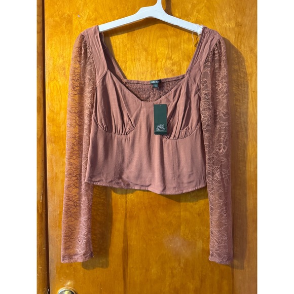 wild fable Tops - Wild Fable Womens Brown/Pink Long Sleeve Lace Top Square Neck Blouse